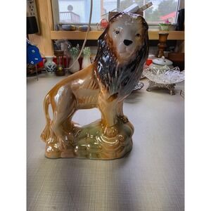 Vintage Lusterware Ceramic Lion Figurine Iridescent Made in Brazil 7.5 Inch